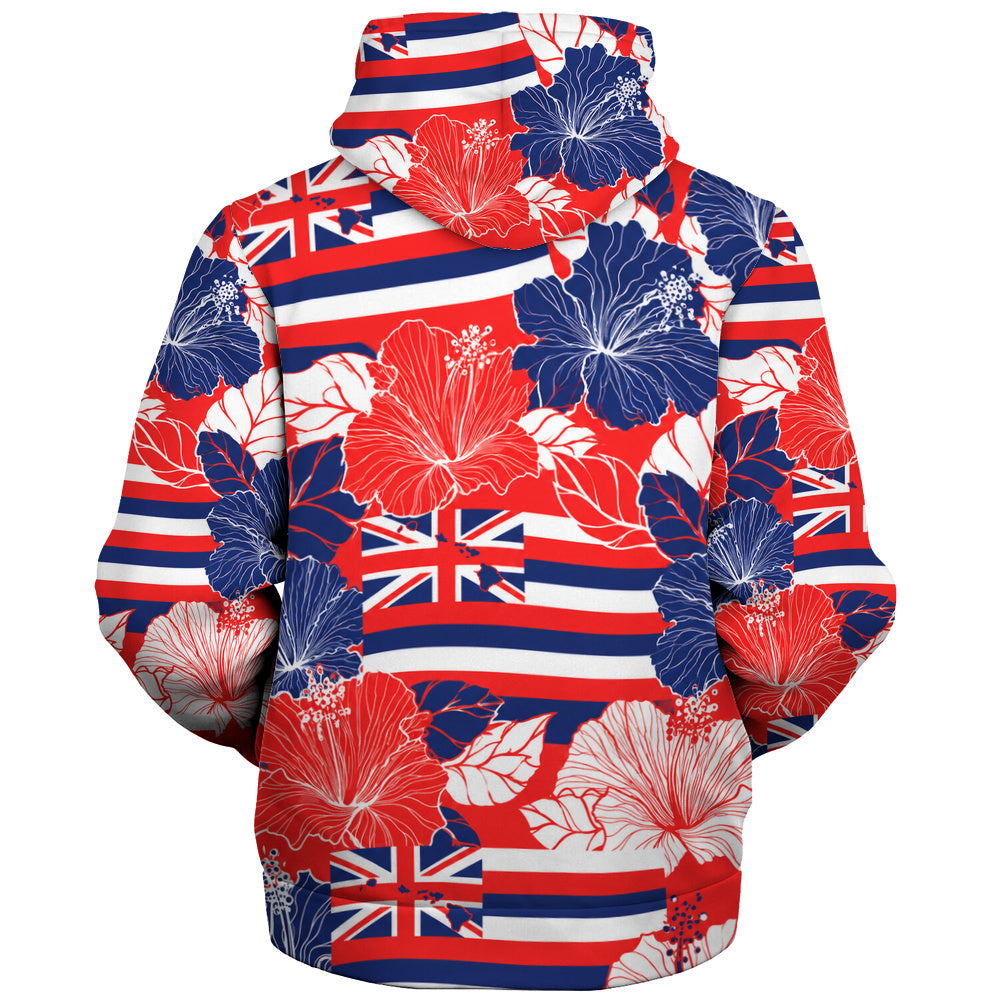 Hawaii Sherpa Hoodie Hibiscus Flag Map Island Pride