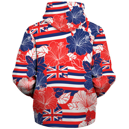 Hawaii Sherpa Hoodie Hibiscus Flag Map Island Pride