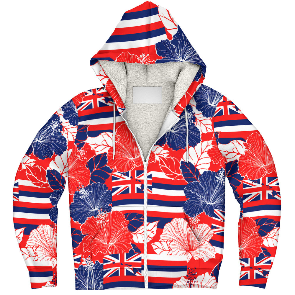 Hawaii Sherpa Hoodie Hibiscus Flag Map Island Pride