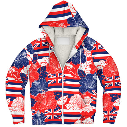 Hawaii Sherpa Hoodie Hibiscus Flag Map Island Pride