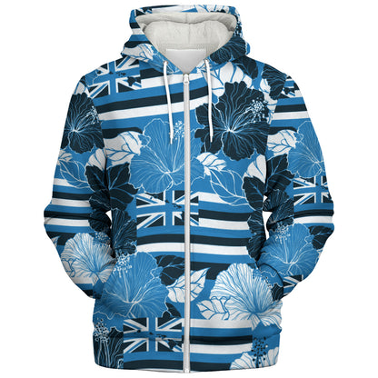 Hawaii Sherpa Hoodie Hibiscus Flag Map Island Pride