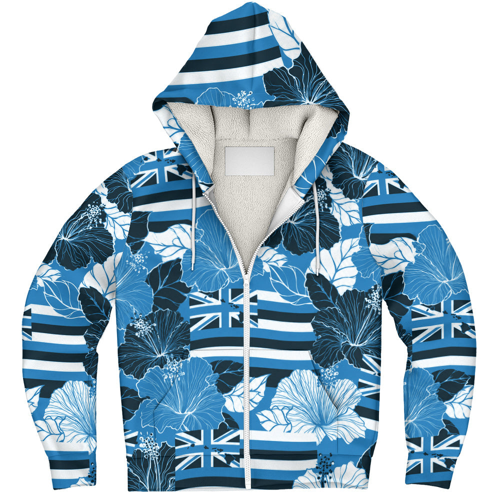 Hawaii Sherpa Hoodie Hibiscus Flag Map Island Pride