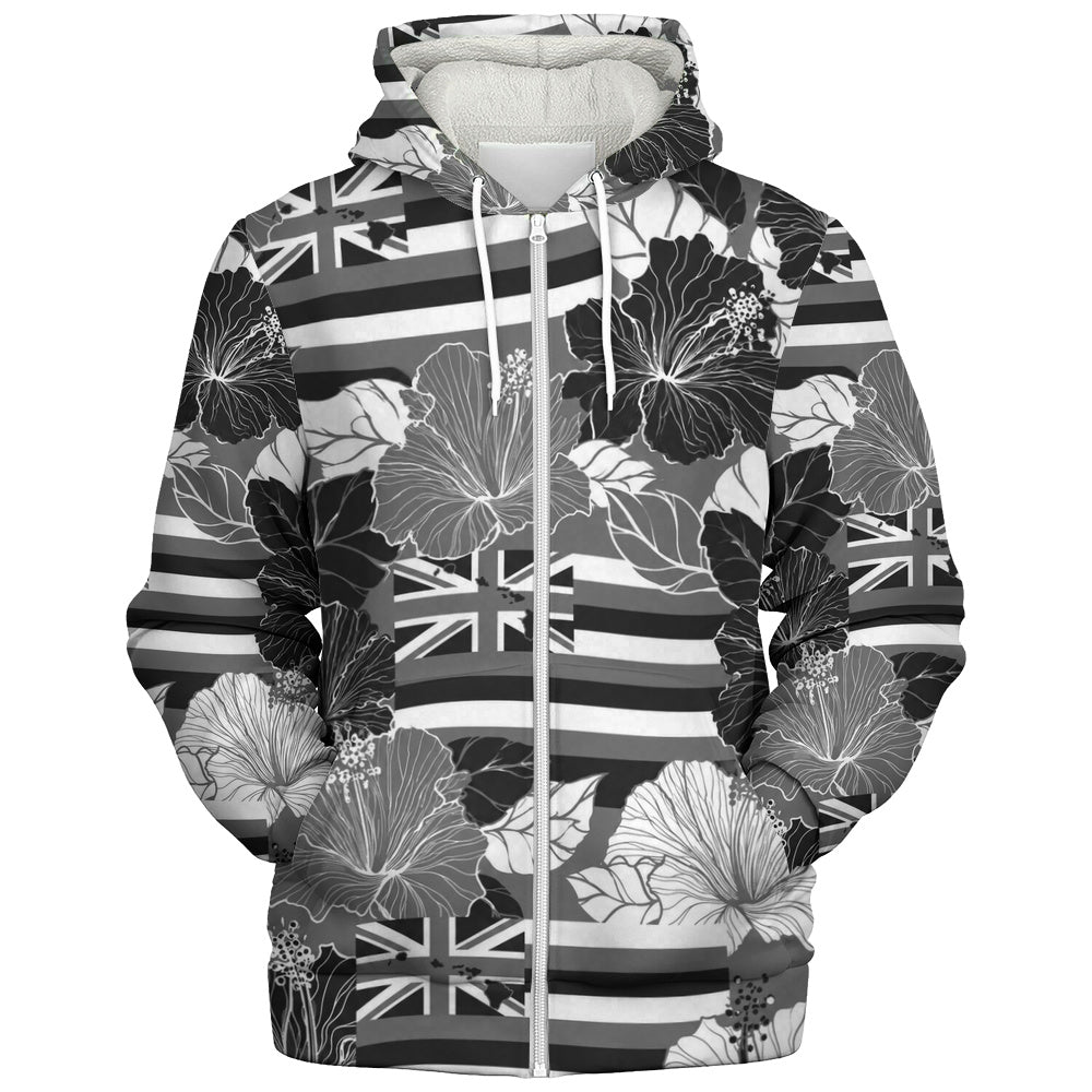 Hawaii Sherpa Hoodie Hibiscus Flag Map Island Pride