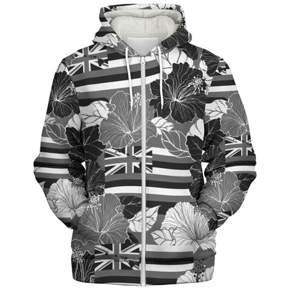Hawaii Sherpa Hoodie Hibiscus Flag Map Island Pride
