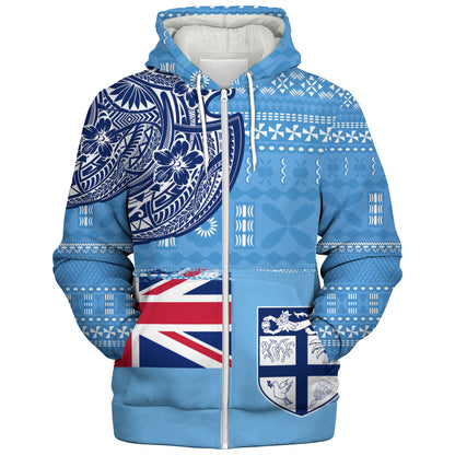 Fiji Sherpa Hoodie Ocean Blue Tribal Shield Pride