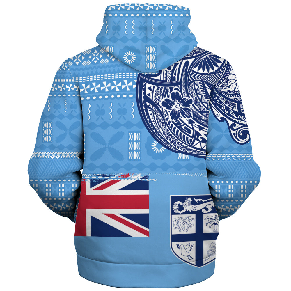 Fiji Sherpa Hoodie Ocean Blue Tribal Shield Pride