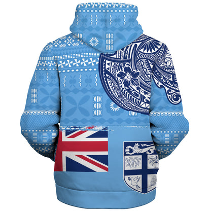 Fiji Sherpa Hoodie Ocean Blue Tribal Shield Pride