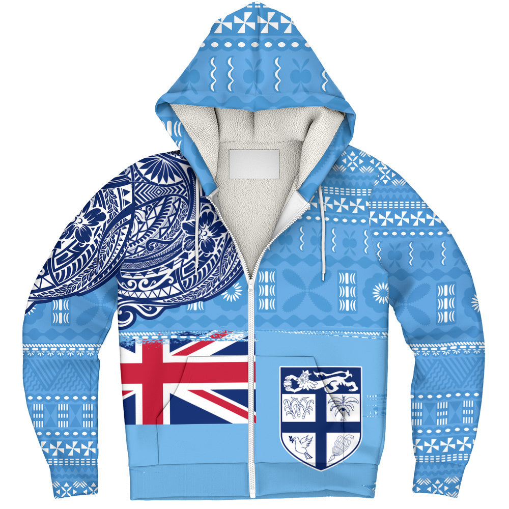 Fiji Sherpa Hoodie Ocean Blue Tribal Shield Pride