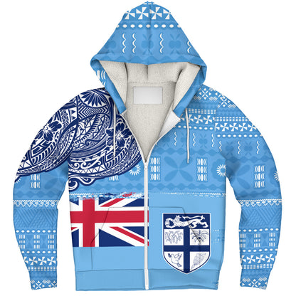 Fiji Sherpa Hoodie Ocean Blue Tribal Shield Pride