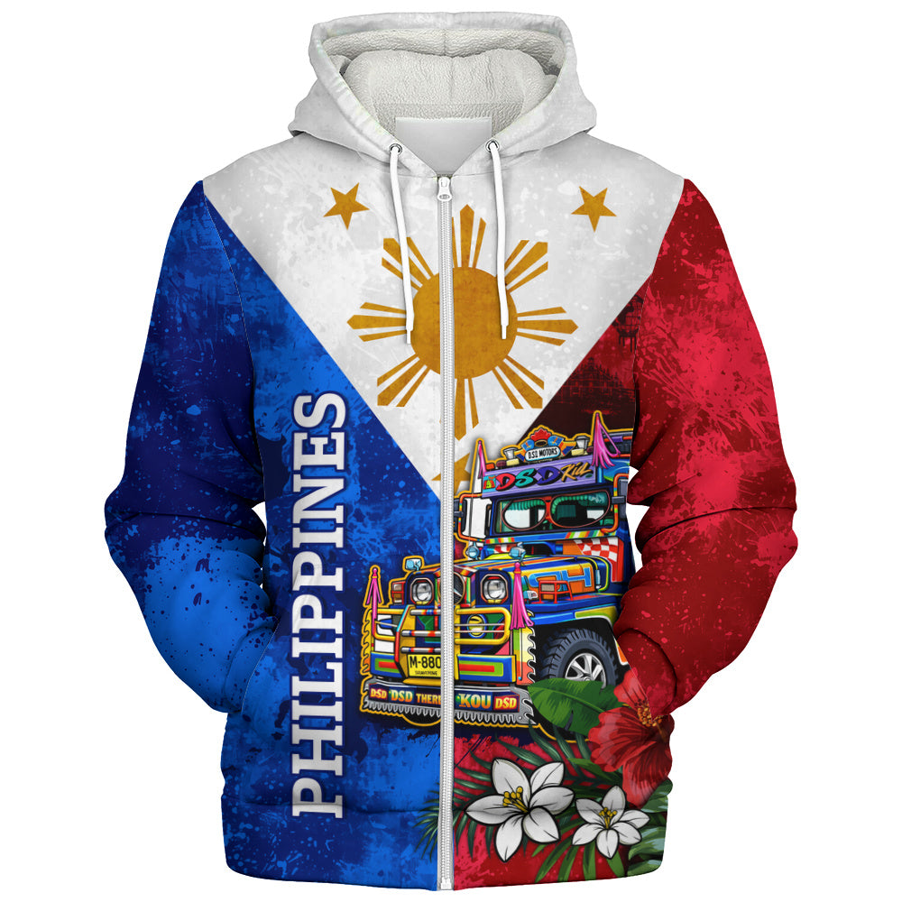 Philippines Filipinos Sherpa Hoodie Custom Jeepney Flag Tropical Floral