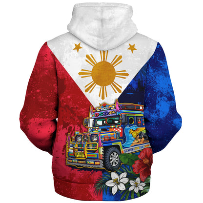 Philippines Filipinos Sherpa Hoodie Custom Jeepney Flag Tropical Floral