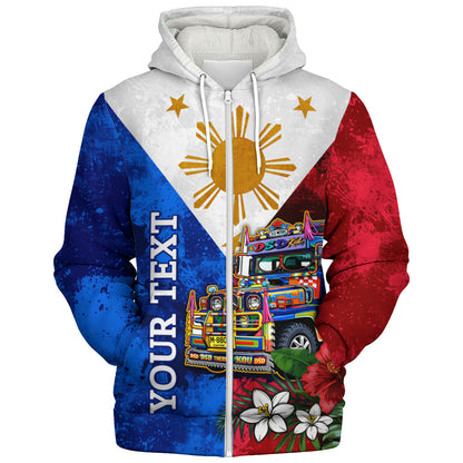 Philippines Filipinos Sherpa Hoodie Custom Jeepney Flag Tropical Floral