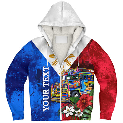 Philippines Filipinos Sherpa Hoodie Custom Jeepney Flag Tropical Floral