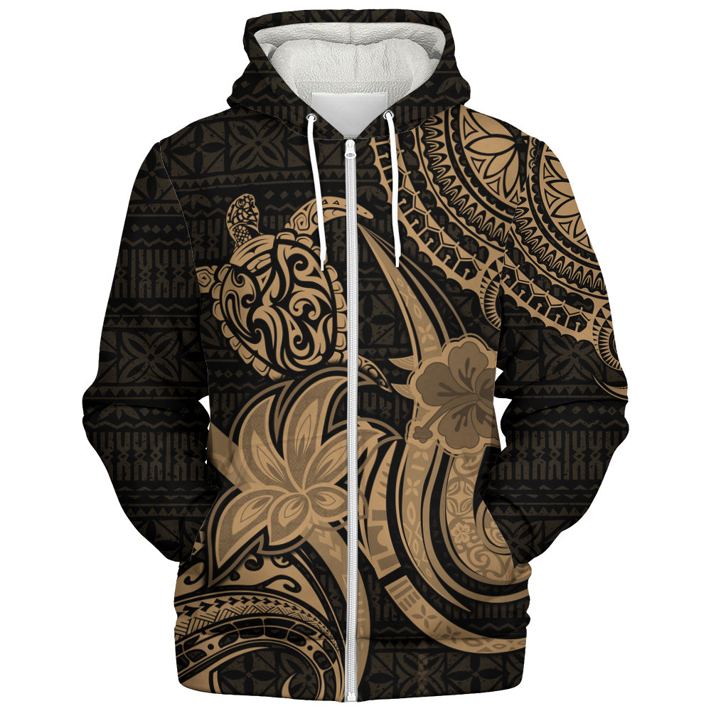Hawaii Sherpa Hoodie Honu Turtle Hibiscus Tribal Legacy