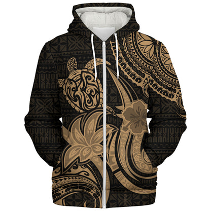 Hawaii Sherpa Hoodie Honu Turtle Hibiscus Tribal Legacy