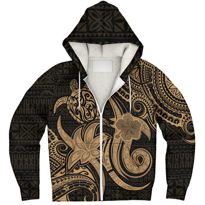 Hawaii Sherpa Hoodie Honu Turtle Hibiscus Tribal Legacy