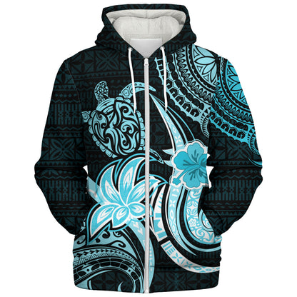 Hawaii Sherpa Hoodie Honu Turtle Hibiscus Tribal Legacy