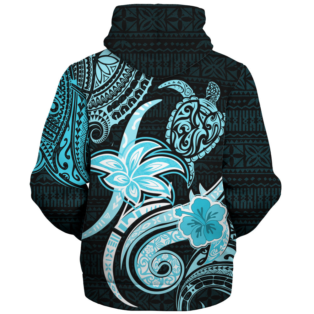 Hawaii Sherpa Hoodie Honu Turtle Hibiscus Tribal Legacy