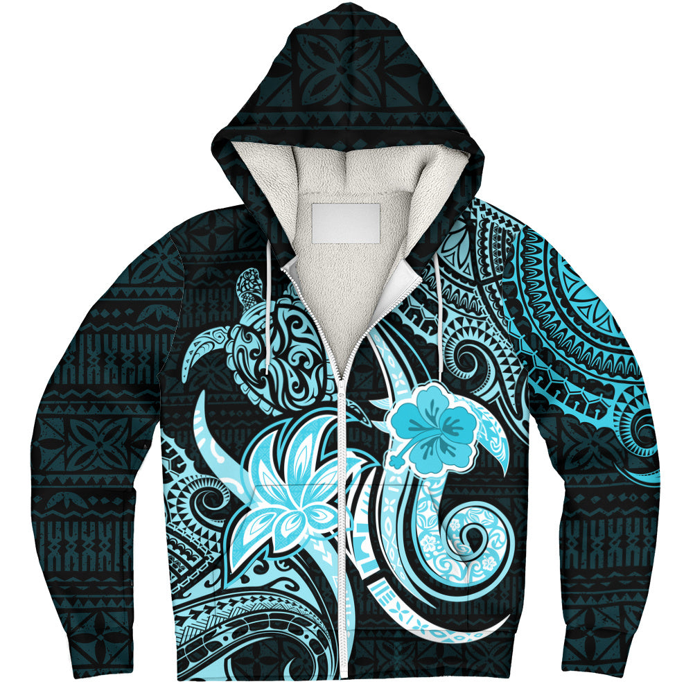 Hawaii Sherpa Hoodie Honu Turtle Hibiscus Tribal Legacy