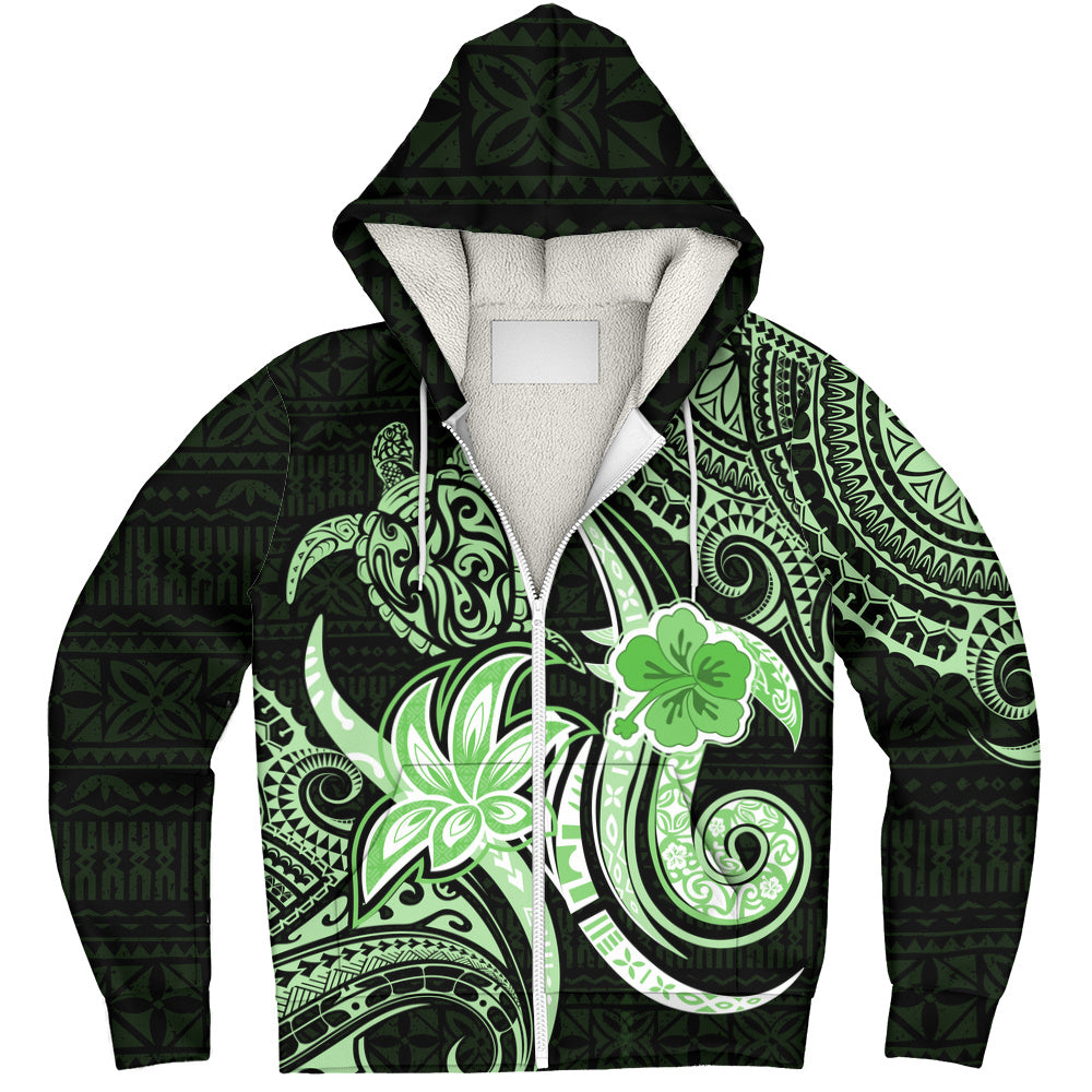 Hawaii Sherpa Hoodie Honu Turtle Hibiscus Tribal Legacy