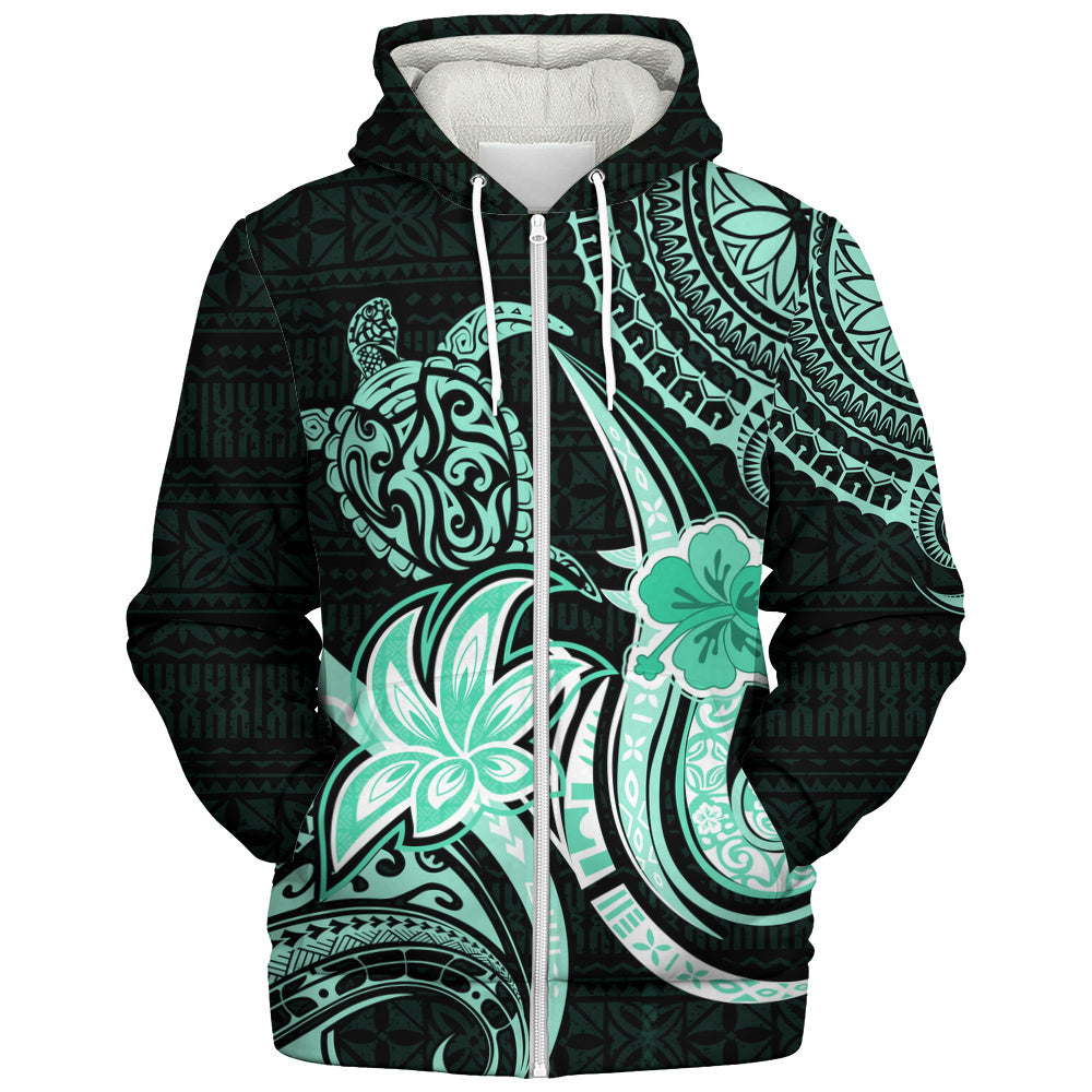 Hawaii Sherpa Hoodie Honu Turtle Hibiscus Tribal Legacy