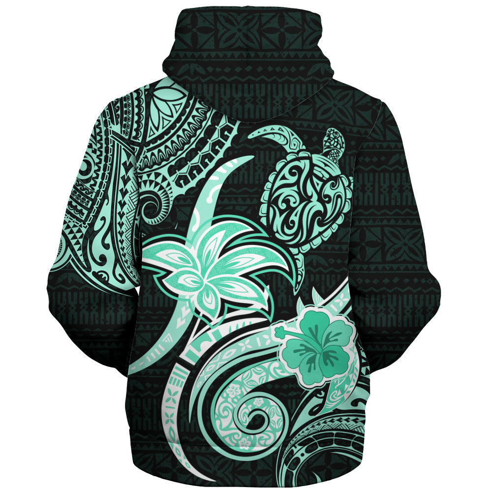 Hawaii Sherpa Hoodie Honu Turtle Hibiscus Tribal Legacy