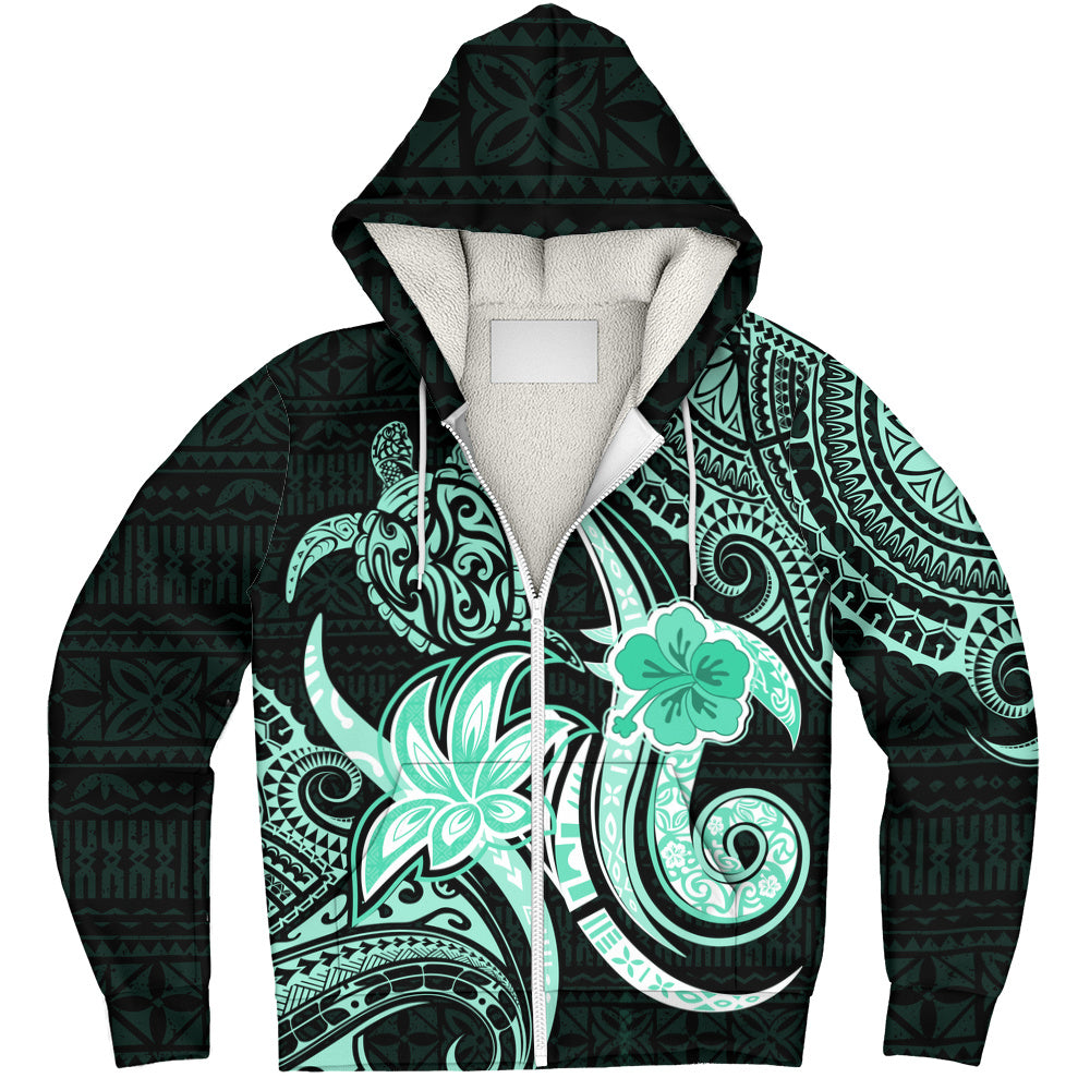Hawaii Sherpa Hoodie Honu Turtle Hibiscus Tribal Legacy