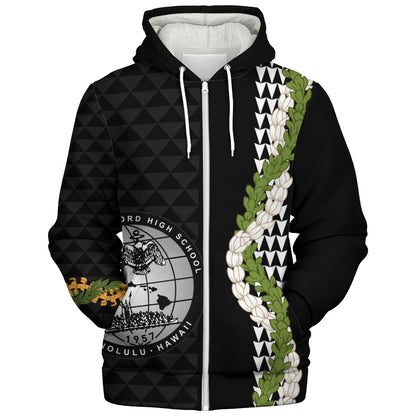 Admiral Arthur W. Radford High School Sherpa Hoodie Puakenikeni Maile Flower Lei