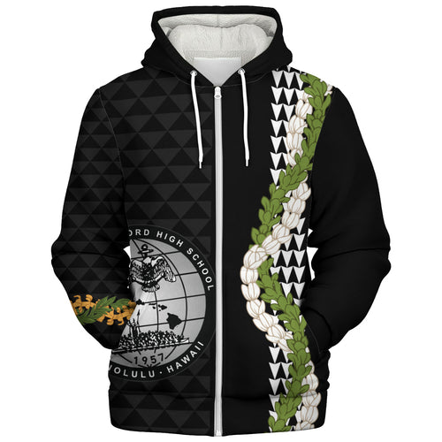 Admiral Arthur W. Radford High School Sherpa Hoodie Puakenikeni Maile Flower Lei