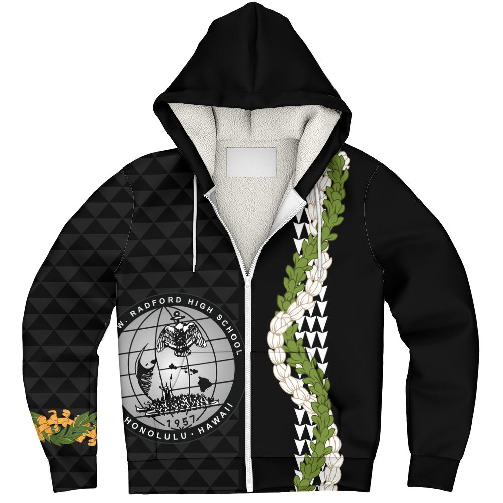 Admiral Arthur W. Radford High School Sherpa Hoodie Puakenikeni Maile Flower Lei