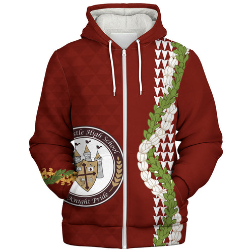 James B. Castle High School Sherpa Hoodie Puakenikeni Maile Flower Lei