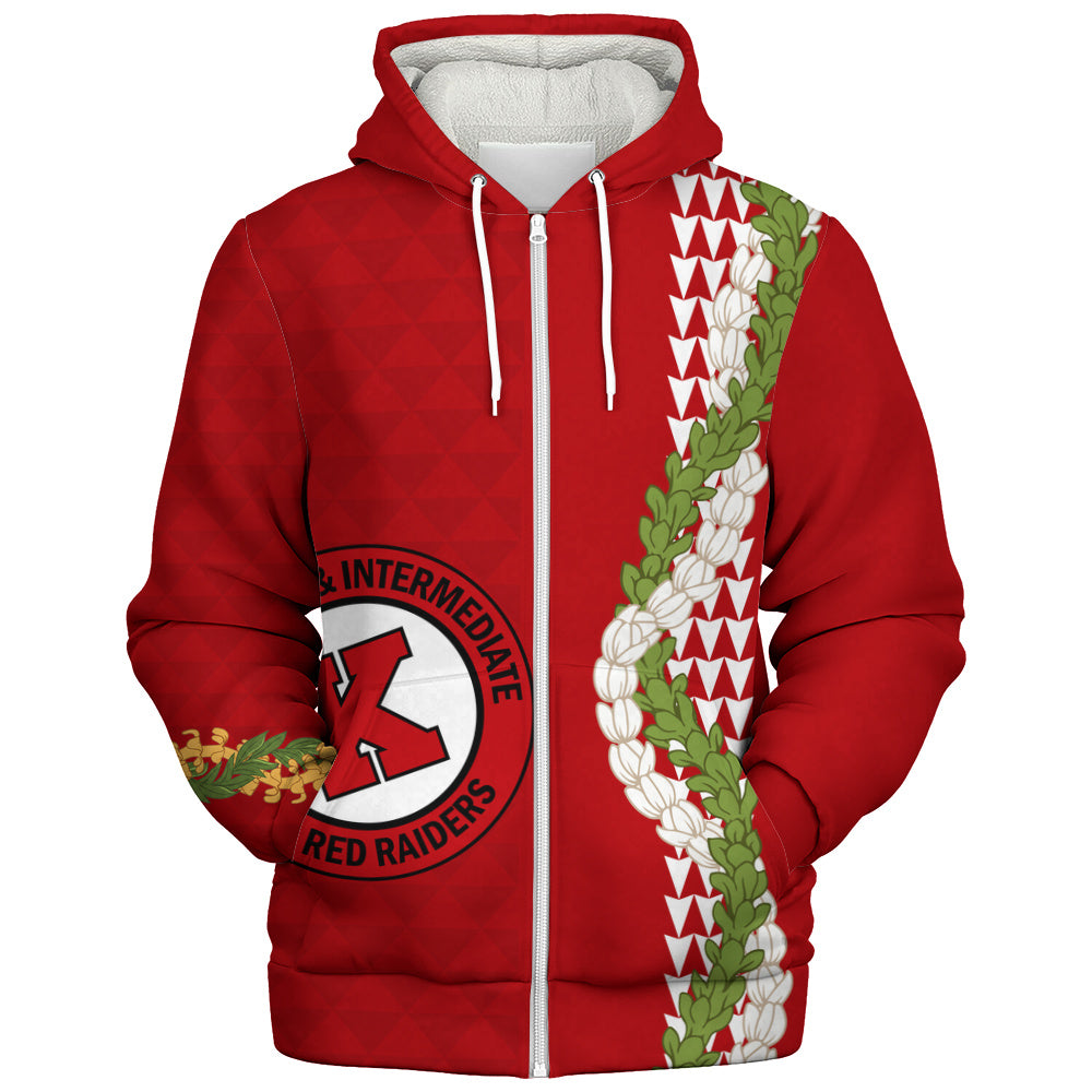Kahuku High & Intermediate School Sherpa Hoodie Puakenikeni Maile Flower Lei