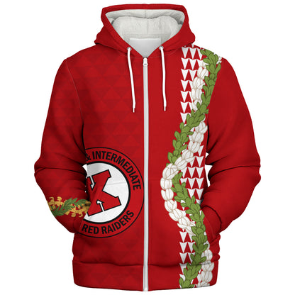 Kahuku High & Intermediate School Sherpa Hoodie Puakenikeni Maile Flower Lei