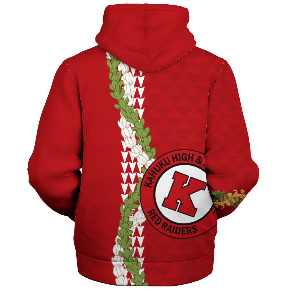 Kahuku High & Intermediate School Sherpa Hoodie Puakenikeni Maile Flower Lei
