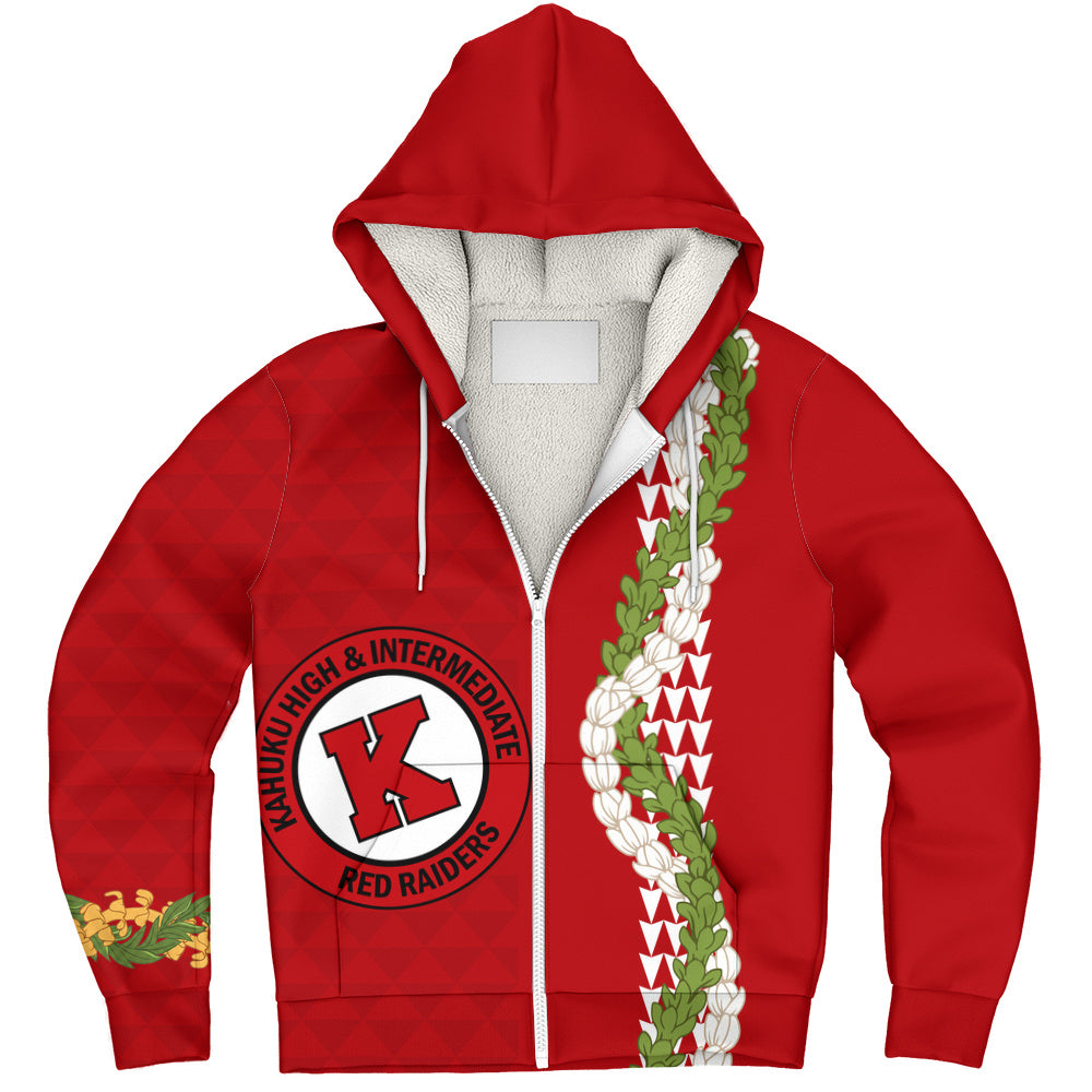 Kahuku High & Intermediate School Sherpa Hoodie Puakenikeni Maile Flower Lei
