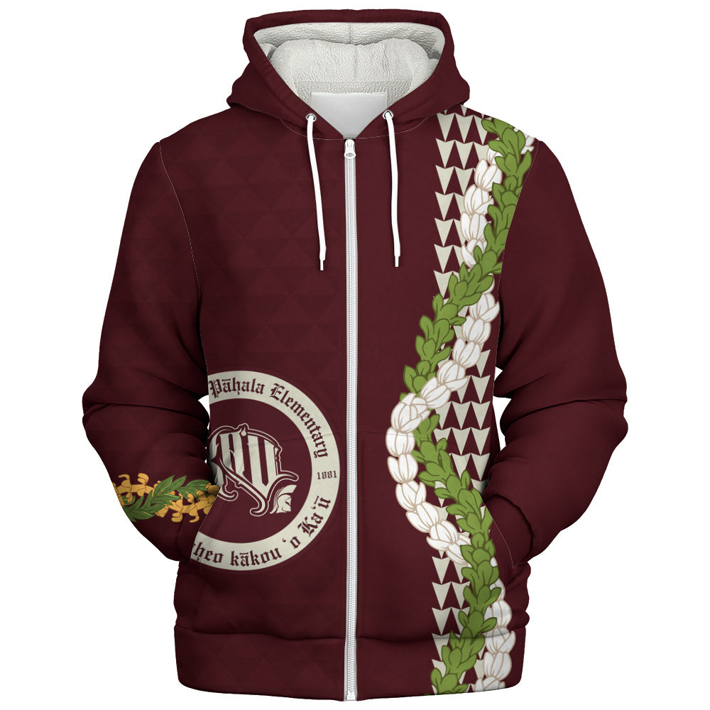 Kaʻū High & Pāhala Elementary School Sherpa Hoodie Puakenikeni Maile Flower Lei
