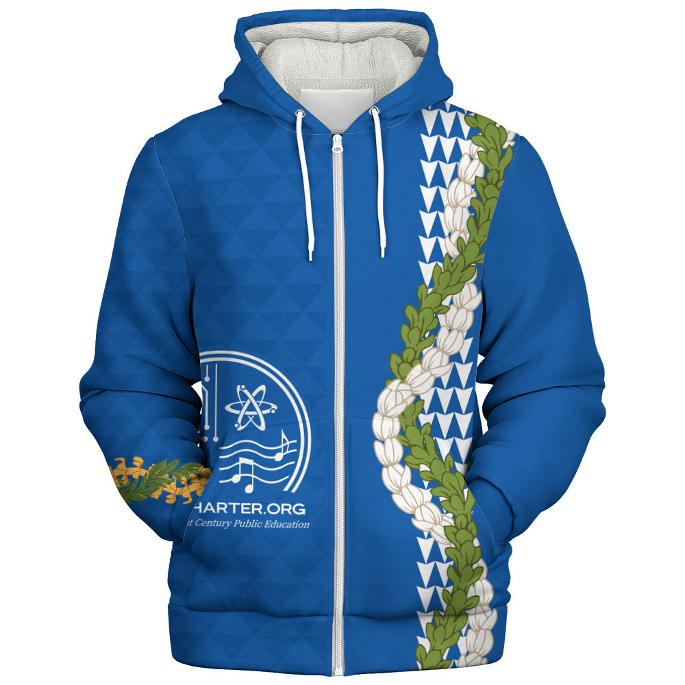 Kihei Charter School Sherpa Hoodie Puakenikeni Maile Flower Lei