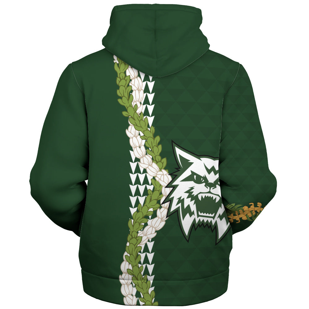 Konawaena High School Sherpa Hoodie Puakenikeni Maile Flower Lei