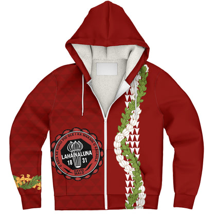 Lahainaluna High School Sherpa Hoodie Puakenikeni Maile Flower Lei