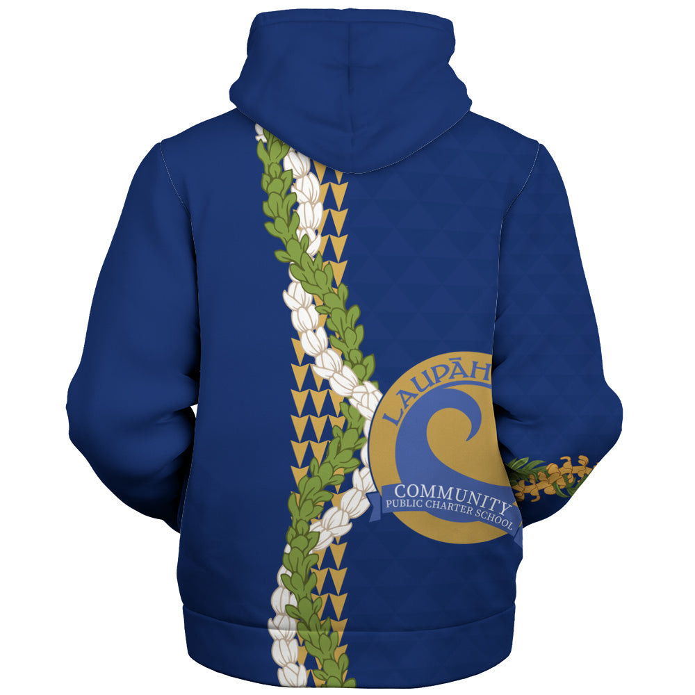 Laupāhoehoe Community Public Charter School Sherpa Hoodie Puakenikeni Maile Flower Lei
