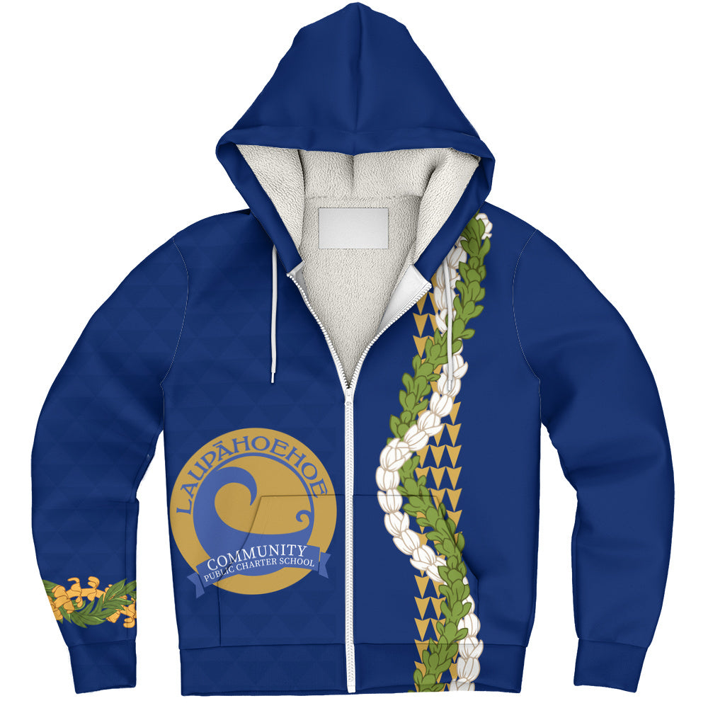 Laupāhoehoe Community Public Charter School Sherpa Hoodie Puakenikeni Maile Flower Lei