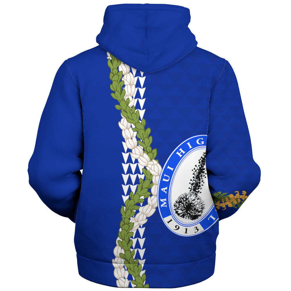 Maui High School Sherpa Hoodie Puakenikeni Maile Flower Lei