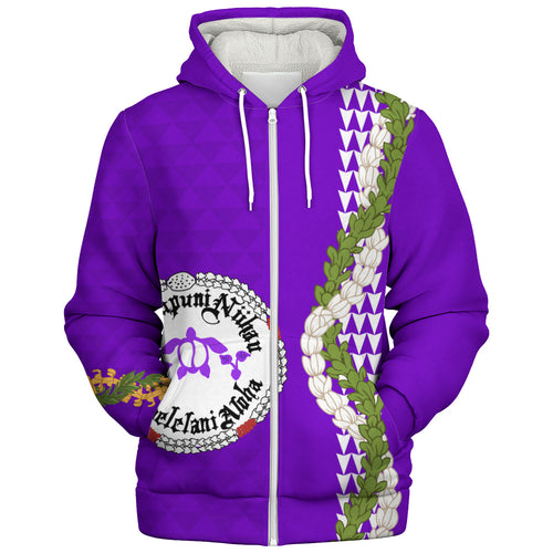 Ni'ihau High and Elementary School Sherpa Hoodie Puakenikeni Maile Flower Lei