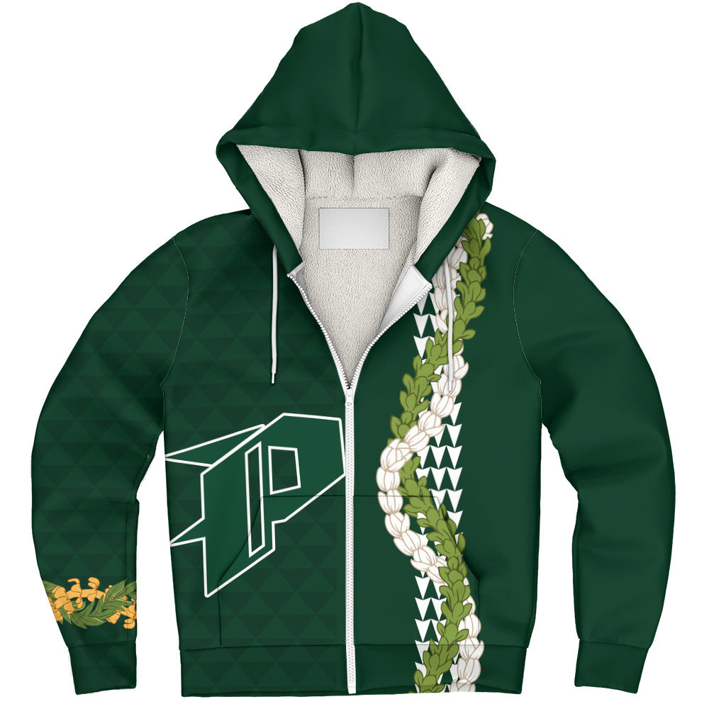 Pahoa High and Intermediate School Sherpa Hoodie Puakenikeni Maile Flower Lei