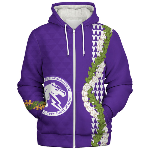 Pearl City High School (Hawaii) Sherpa Hoodie Puakenikeni Maile Flower Lei