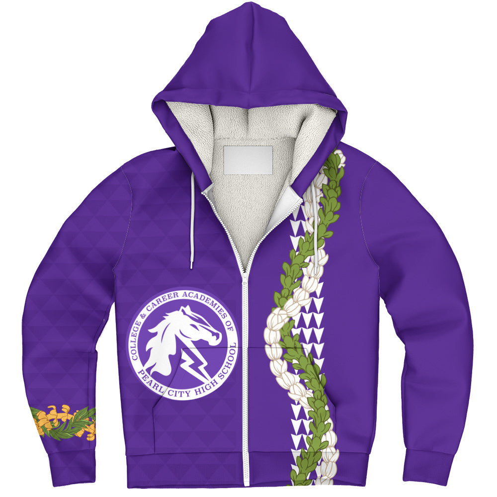 Pearl City High School (Hawaii) Sherpa Hoodie Puakenikeni Maile Flower Lei