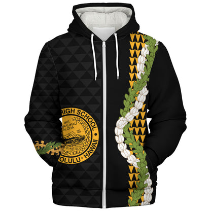 President William McKinley High School Sherpa Hoodie Puakenikeni Maile Flower Lei