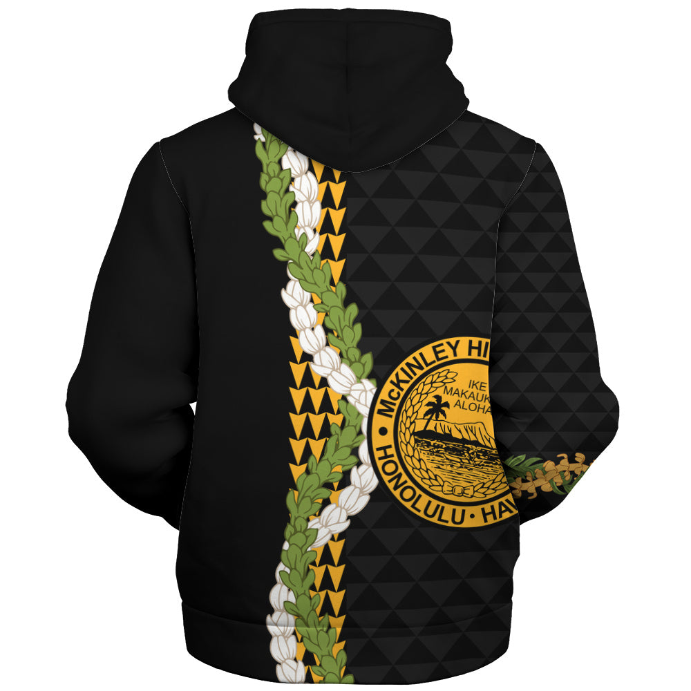 President William McKinley High School Sherpa Hoodie Puakenikeni Maile Flower Lei