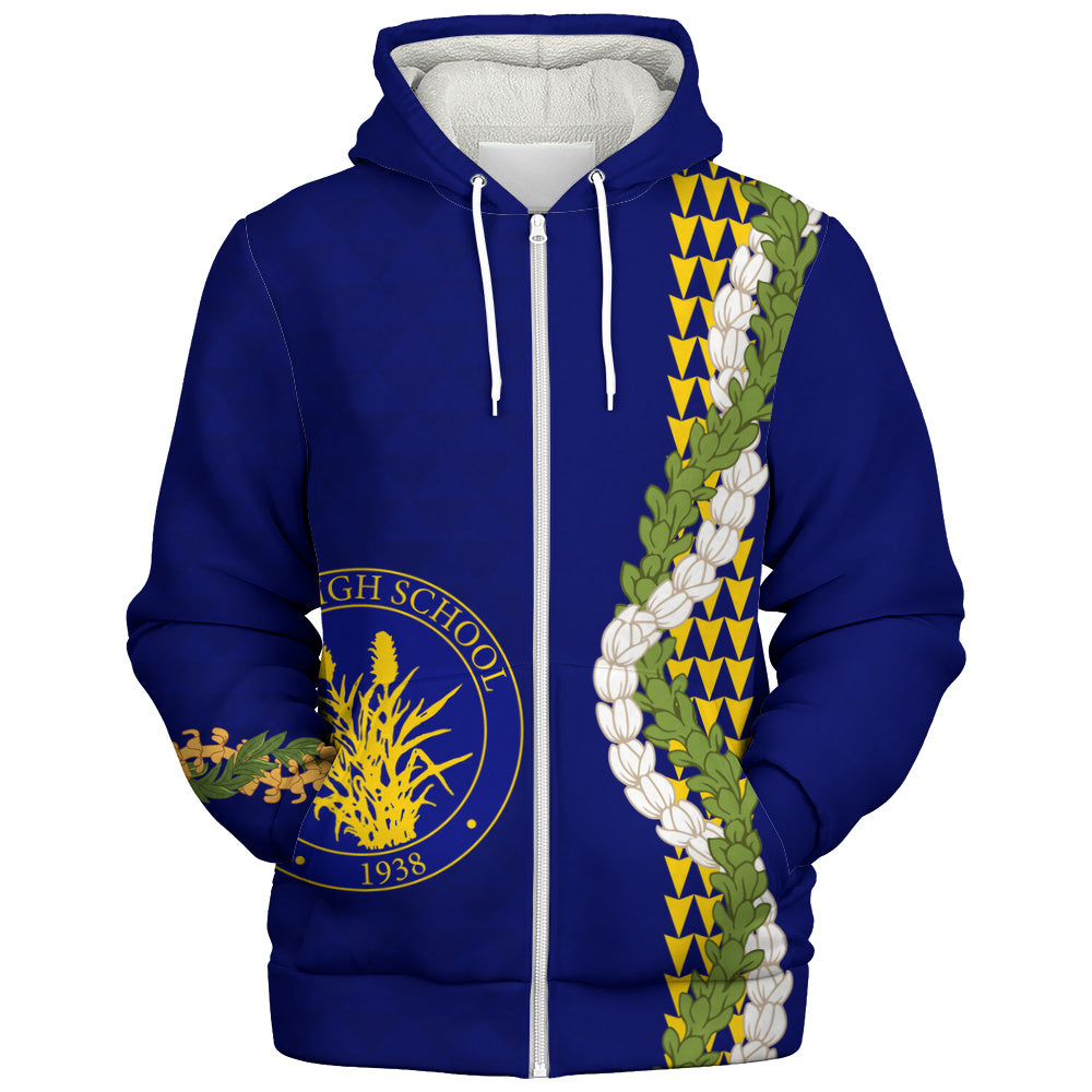 Waipahu High School Sherpa Hoodie Puakenikeni Maile Flower Lei
