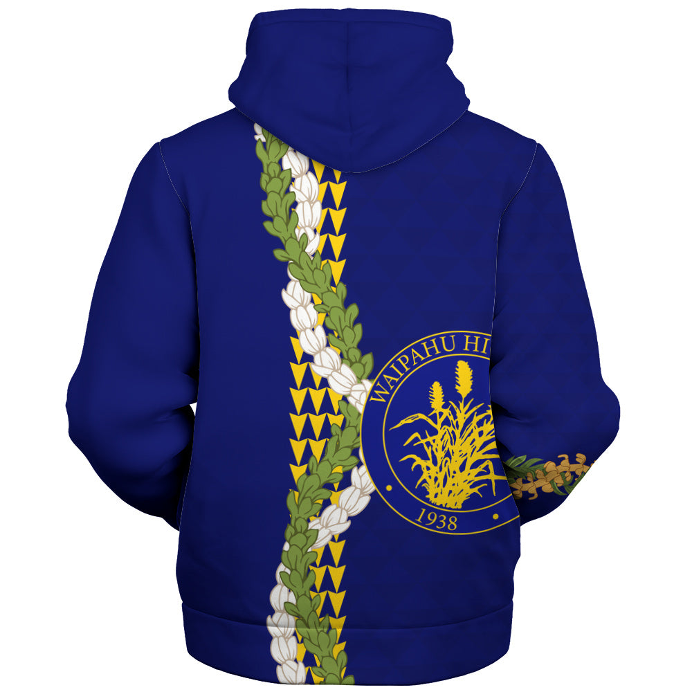 Waipahu High School Sherpa Hoodie Puakenikeni Maile Flower Lei
